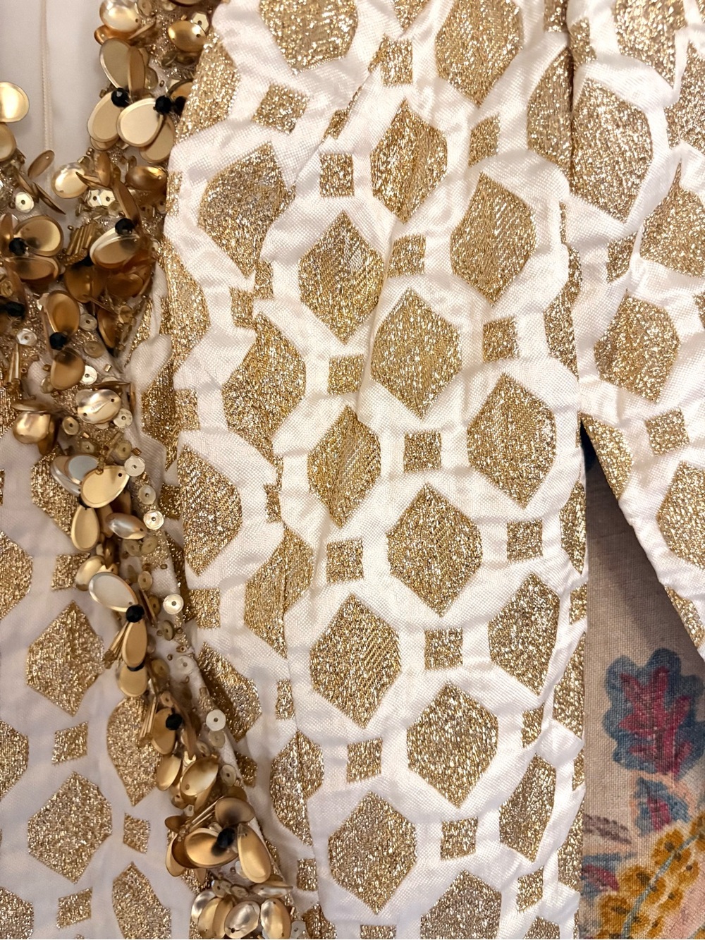 Trina Turk White Dress with Gold Sequin Trim - Picture 4 of 6